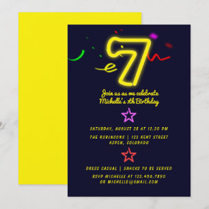 Convite de Aniversário de Sete Anos com Letreiro d