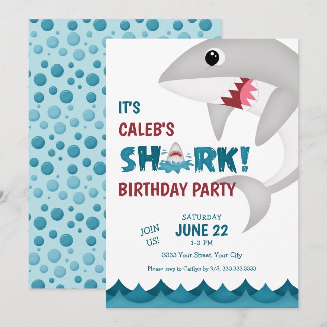 Convite de aniversário de Shark Divertido (Frente/Verso)