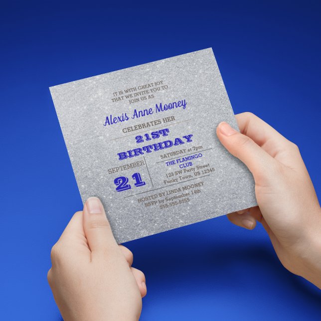 Convite de Aniversário de Silver e Sapphire Blue S (Criador carregado)