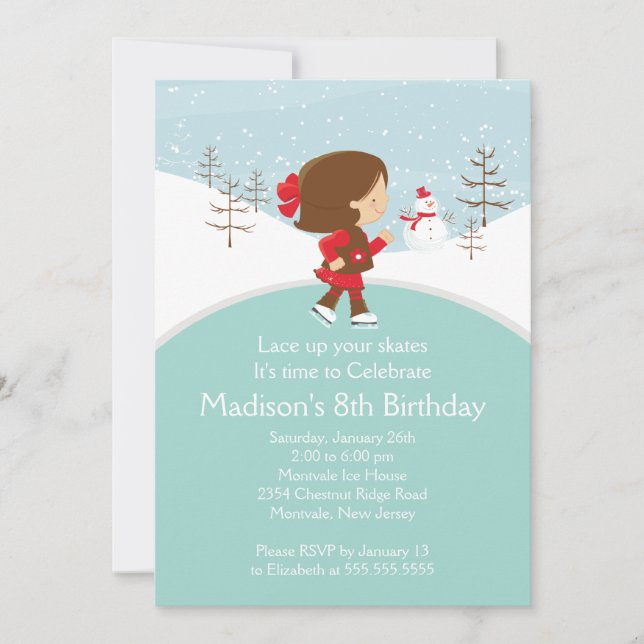Convite de aniversário De Skater Girl Ice Skater (Frente)