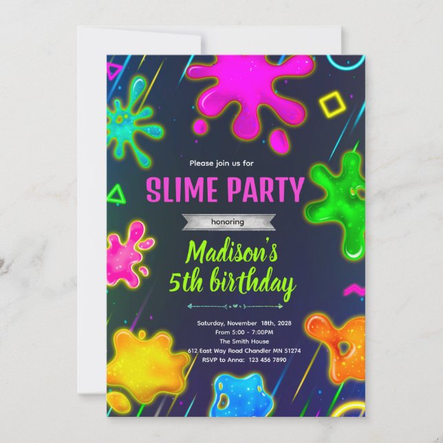 Convite de aniversário de slime (Frente)