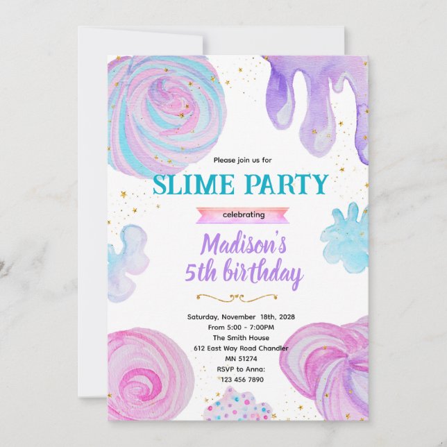 Convite de aniversário de slime (Frente)