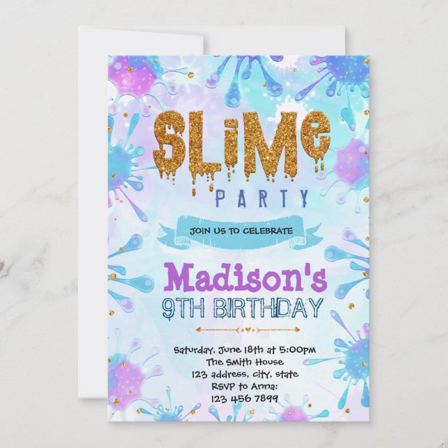 Convite de aniversário de slime fofo (Frente)