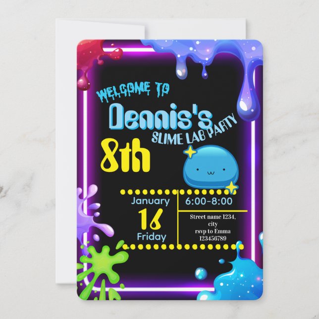 Convite de Aniversário de Slime Neon Drip para Cri (Frente)
