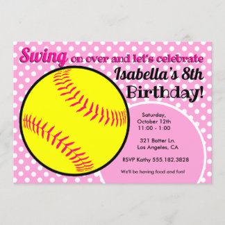 Convite de aniversário de Softball Rosa
