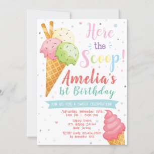 Convite de Aniversário de Sorvete. Celebração Doce