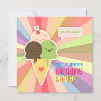 Convite de aniversário de Sorvete Kawaii