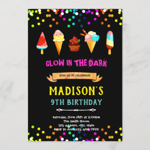 Convite de aniversário de sorvete neon