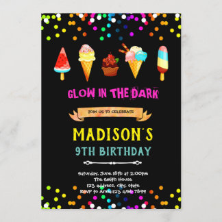 Convite de aniversário de sorvete neon