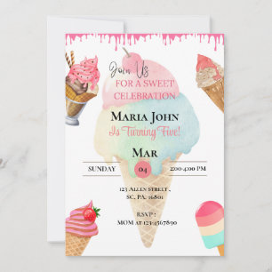 Convite de aniversário de Sorvete personalizado