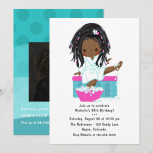Convite de Aniversário de Spa para Menina Negra Fo