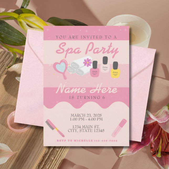 Convite de Aniversário de Spa para Meninas | Autoc (Criador carregado)