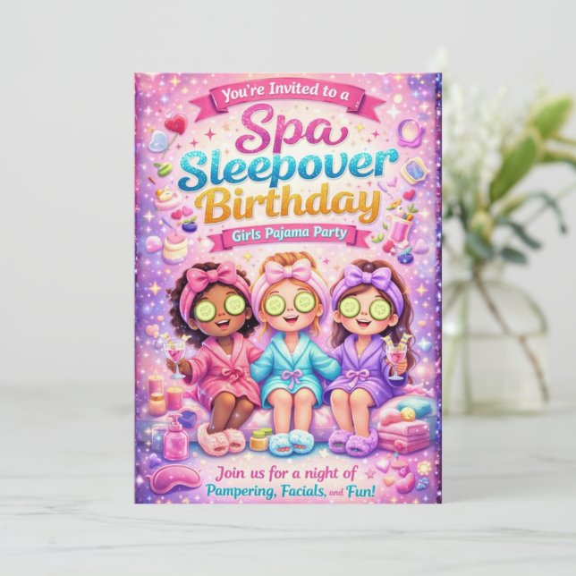 Convite de Aniversário de Spa Sleepover-Festas de  (Em pé/Frente)