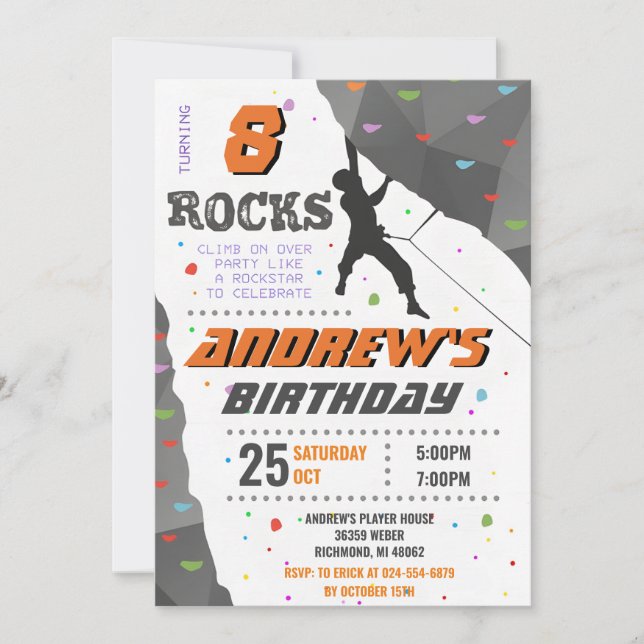 Convite de aniversário de Subida de Rock Pessoal (Frente)