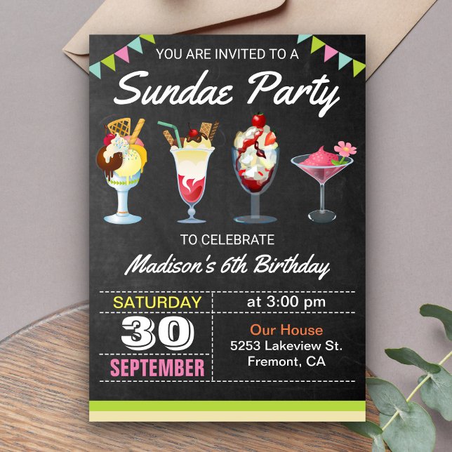 Convite de Aniversário de Sundae de Sorvete (Criador carregado)