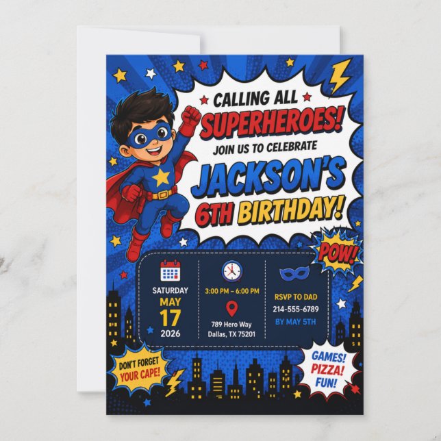 Convite de Aniversário de Super-Herói | Menino Sup (Frente)