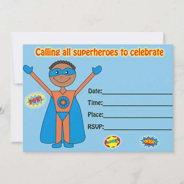 convite de aniversário de super-herói preencher em (Frente)