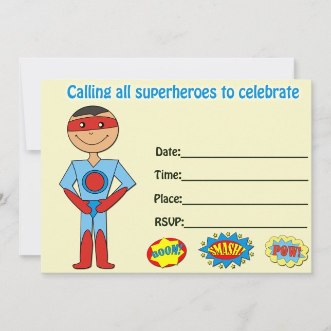 Convite de aniversário de super-herói preencher em (Frente)