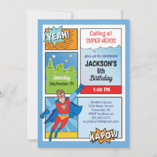 Convite de Aniversário de Super Herói Super Incrív