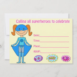 Convite de aniversário de super-heroína para preen