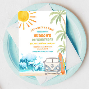 Convite de Aniversário de Surf na Praia