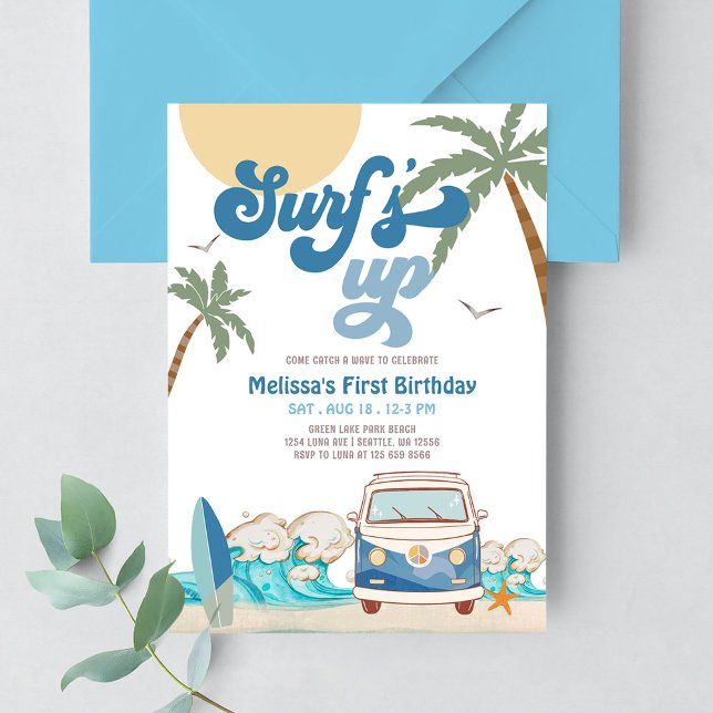 Convite de Aniversário de Surfista Menino Azul Mar (Criador carregado)