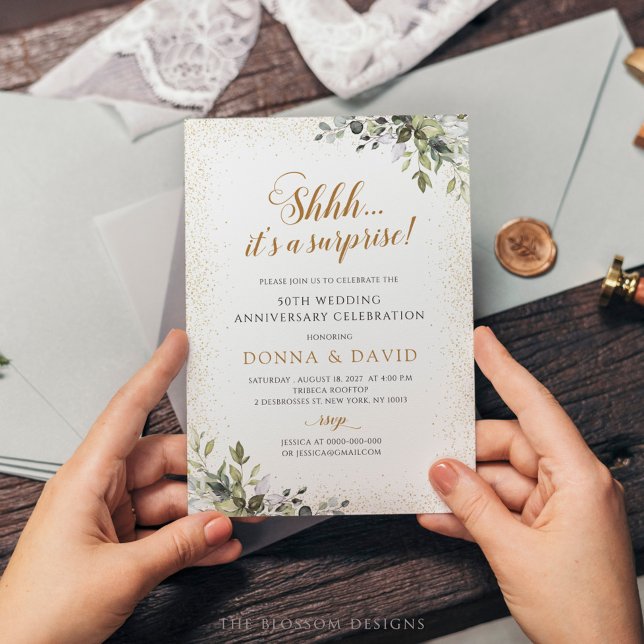 Convite de Aniversário de Surpresa com Verdor - EA (AC202 It's a Surprise Party Anniversary Invitation)