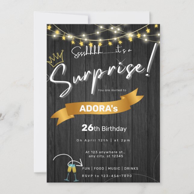 Convite de aniversário de surpresa de Black (Frente)