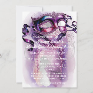 Convite de Aniversário de Sweet 16 de Mardi Gras M