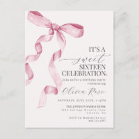 Convite de Aniversário de Sweet Sixteen com Laço R