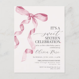 Convite de Aniversário de Sweet Sixteen com Laço R