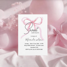 Convite de Aniversário de Sweet Sixteen com Laço R