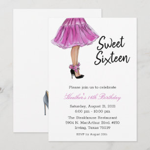 Convite de Aniversário de Sweet Sixteen de Moda