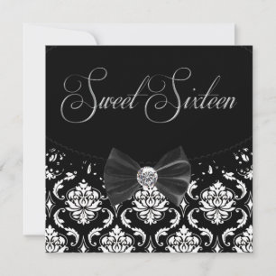 Convite de Aniversário de Sweet Sixteen em Damask 
