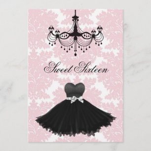 Convite de Aniversário de Sweet Sixteen Rosa Preto