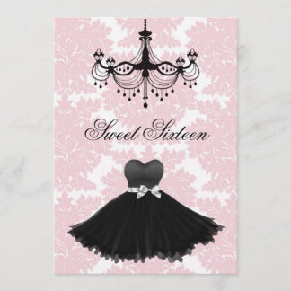 Convite de Aniversário de Sweet Sixteen Rosa Preto
