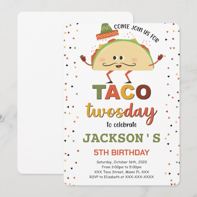 Convite de Aniversário de Taco (Frente/Verso)