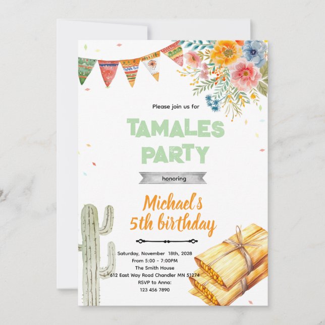 convite de aniversário de tamale (Frente)