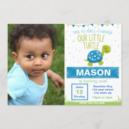 Convite de Aniversário de Tartaruga Azul com Foto