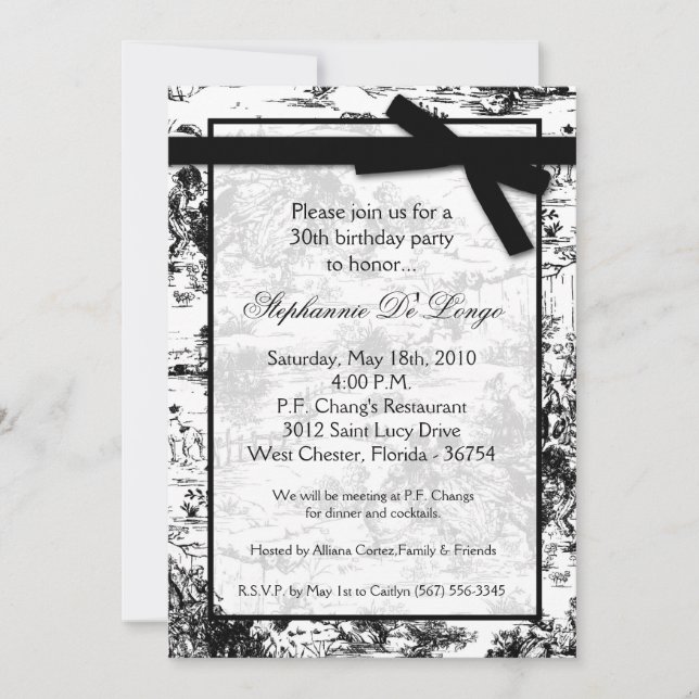Convite de aniversário de Tecido de Toile Preto 5x (Frente)