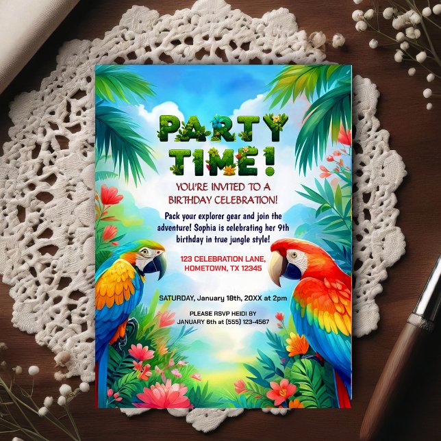 Convite de Aniversário de Tema Selva Tropical para (Criador carregado)