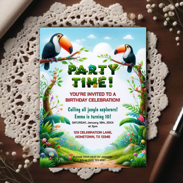 Convite de Aniversário de Tema Selva Tropical para (Criador carregado)