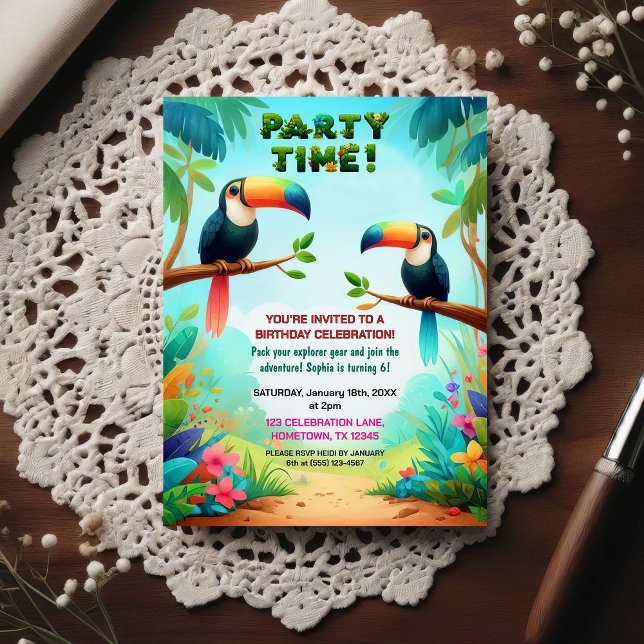 Convite de Aniversário de Tema Selva Tropical para (Criador carregado)