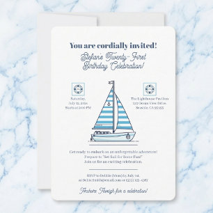 Convite de Aniversário de Tema Velero Azul Marinho