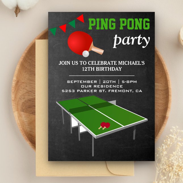 Convite de Aniversário de Tênis de Mesa Ping Pong (Criador carregado)