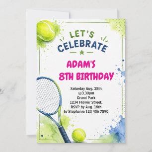 Convite de Aniversário de Tênis em Aquarela Design