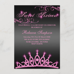 Convite de Aniversário de Tiara, Rosa e Preto,
