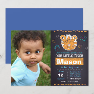 Convite de aniversário de Tigre Azul com foto