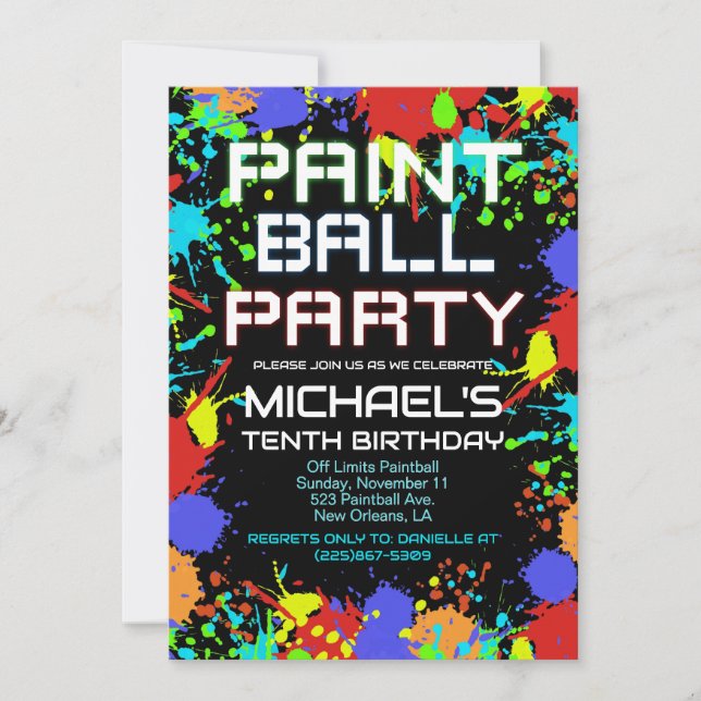 Convite de Aniversário de Tinta de Bola (Frente)