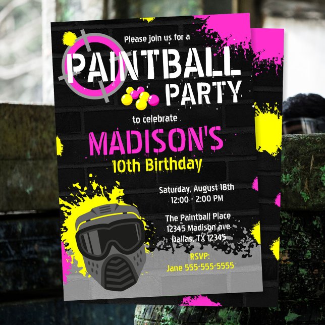 Convite de Aniversário de Tinta de Paintball Manch (Criador carregado)